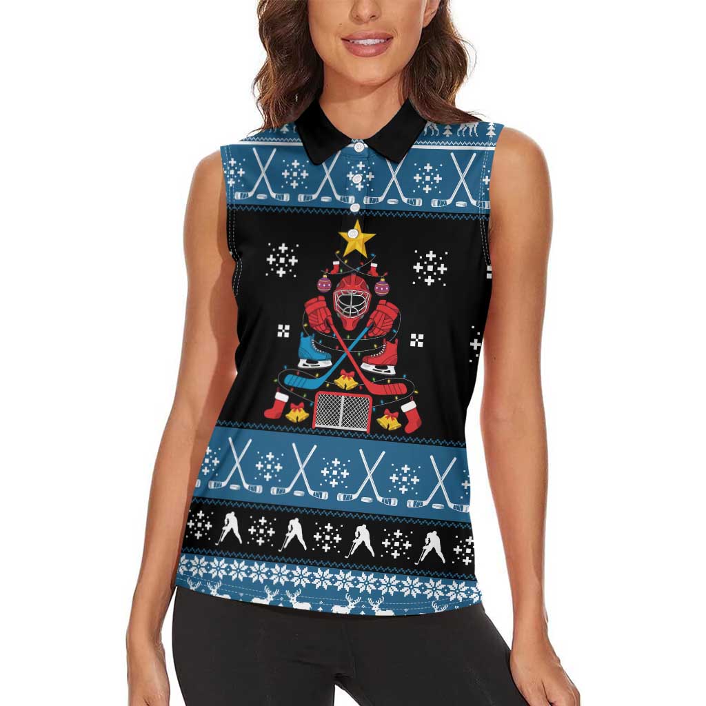 Happy Hockeyday Christmas Women Sleeveless Polo Shirt Xmas Holiday Patterns - Wonder Print Shop