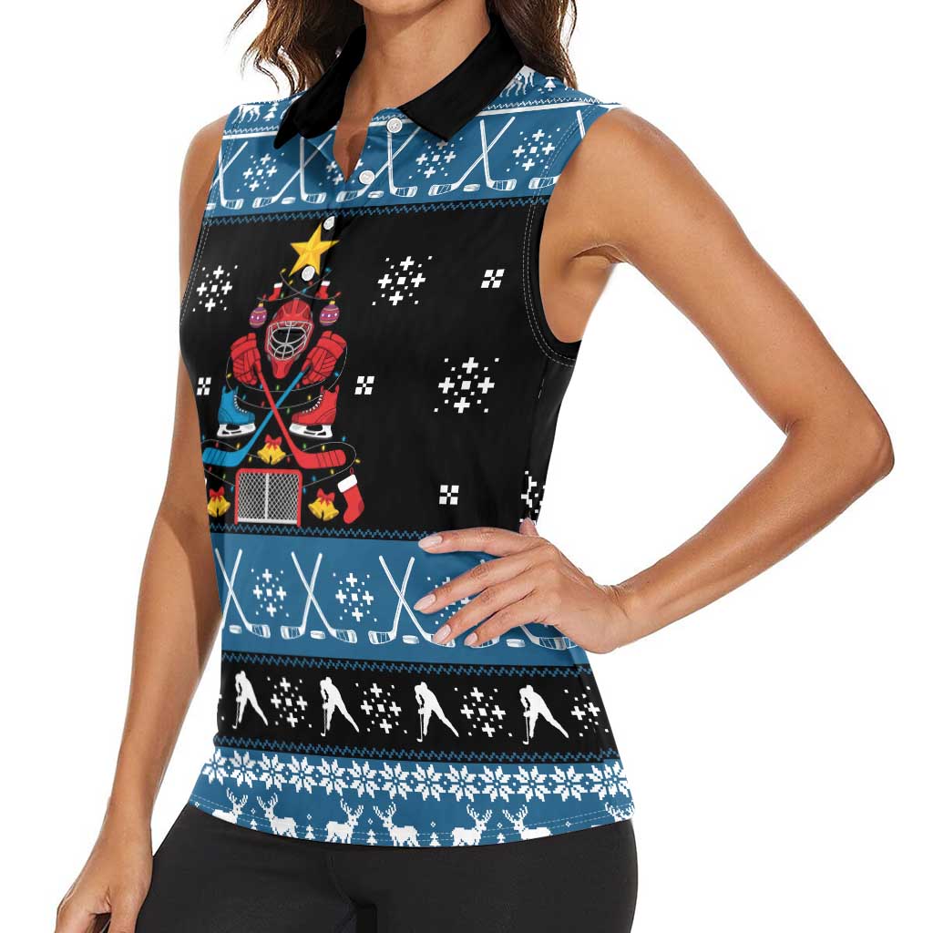 Happy Hockeyday Christmas Women Sleeveless Polo Shirt Xmas Holiday Patterns - Wonder Print Shop