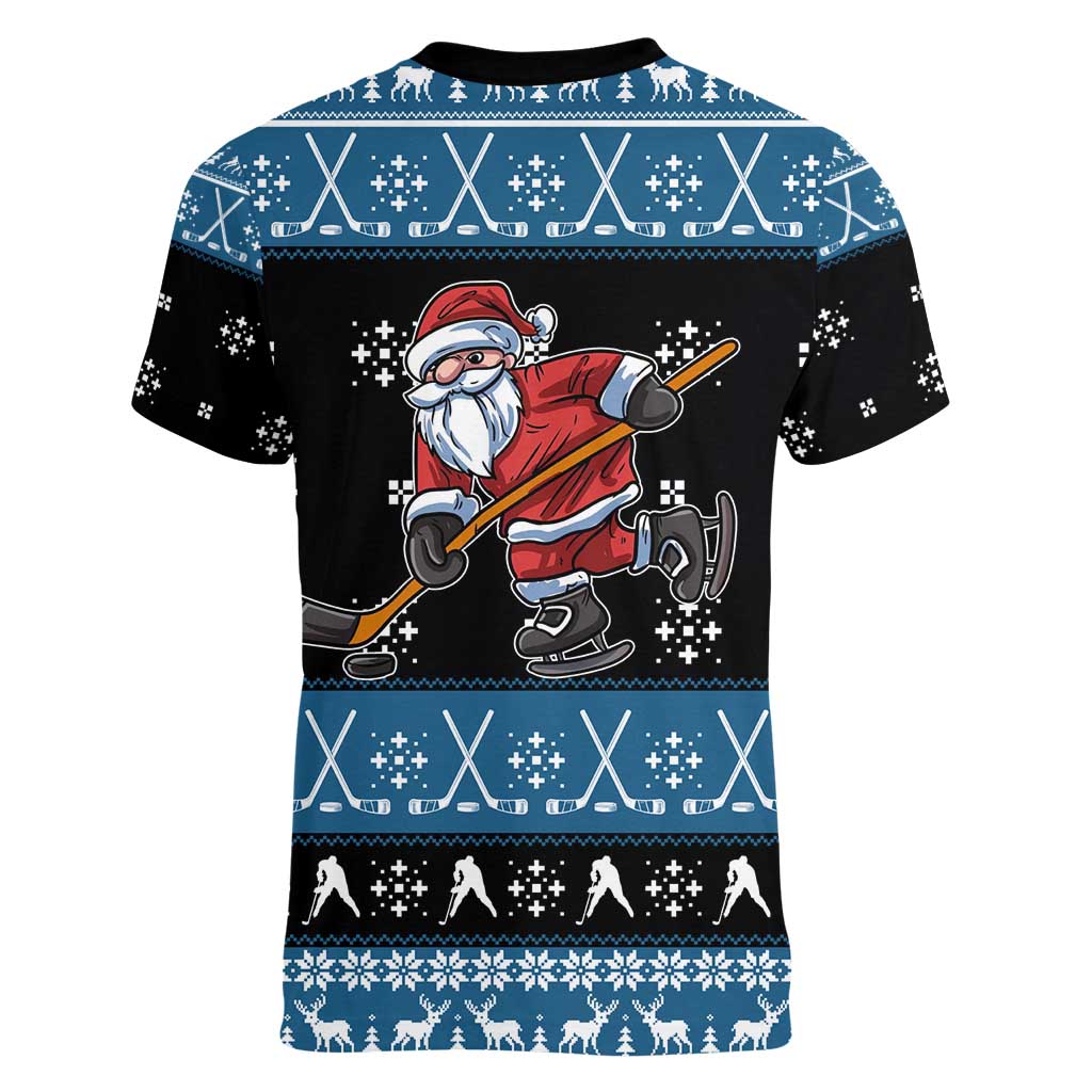 Happy Hockeyday Christmas Women V-Neck T-Shirt Xmas Holiday Patterns - Wonder Print Shop