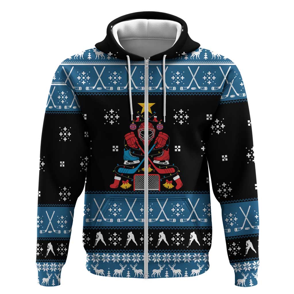 Happy Hockeyday Christmas Zip Hoodie Xmas Holiday Patterns - Wonder Print Shop