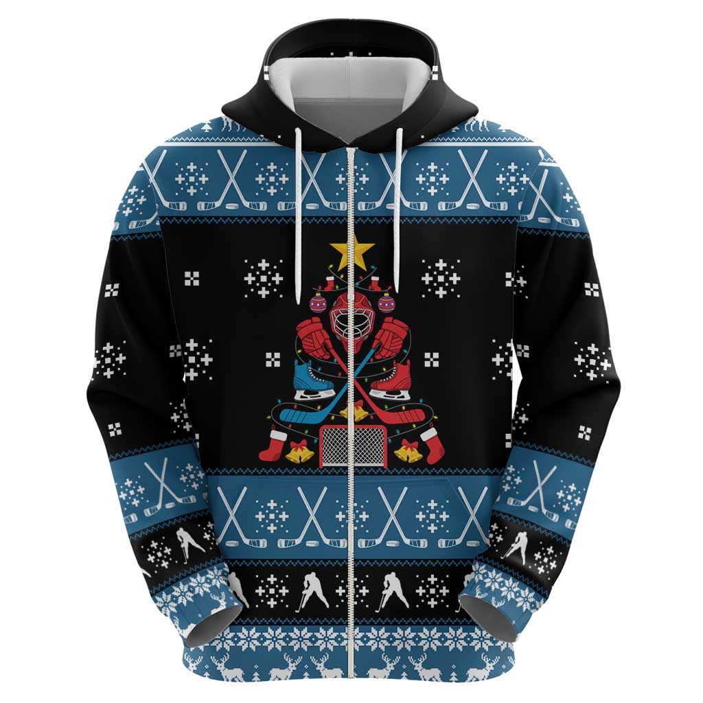Happy Hockeyday Christmas Zip Hoodie Xmas Holiday Patterns - Wonder Print Shop