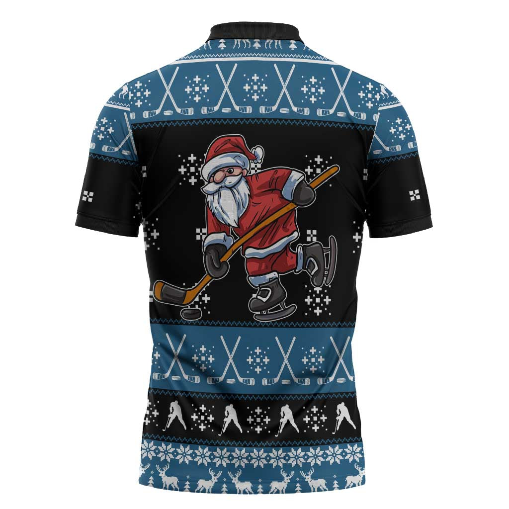 Happy Hockeyday Christmas Zipper Polo Shirt Xmas Holiday Patterns - Wonder Print Shop