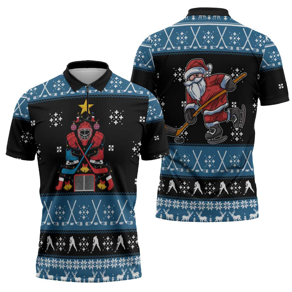 Happy Hockeyday Christmas Zipper Polo Shirt Xmas Holiday Patterns - Wonder Print Shop