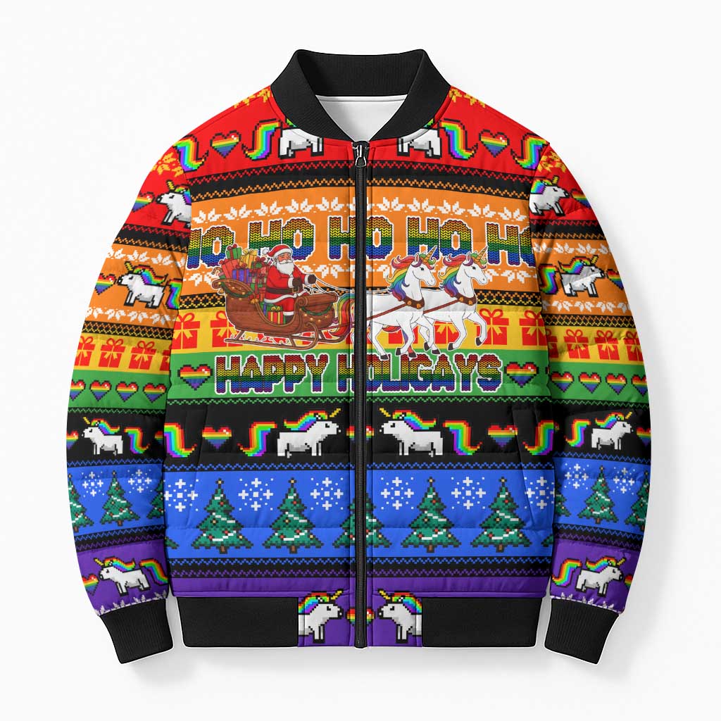 Happy Holigays Christmas Bomber Puffer Jacket Xmas Holiday Patterns - Wonder Print Shop