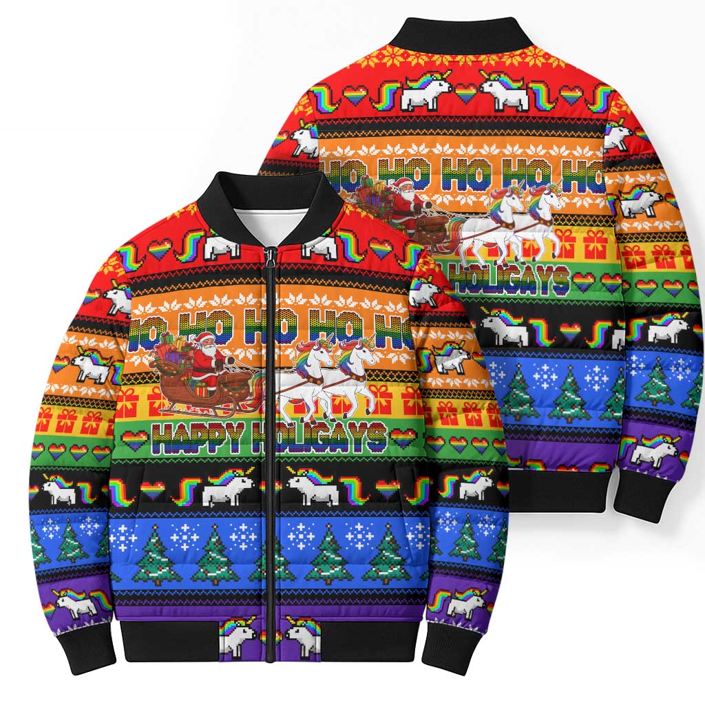 Happy Holigays Christmas Bomber Puffer Jacket Xmas Holiday Patterns - Wonder Print Shop
