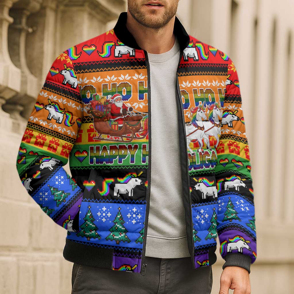 Happy Holigays Christmas Bomber Puffer Jacket Xmas Holiday Patterns - Wonder Print Shop