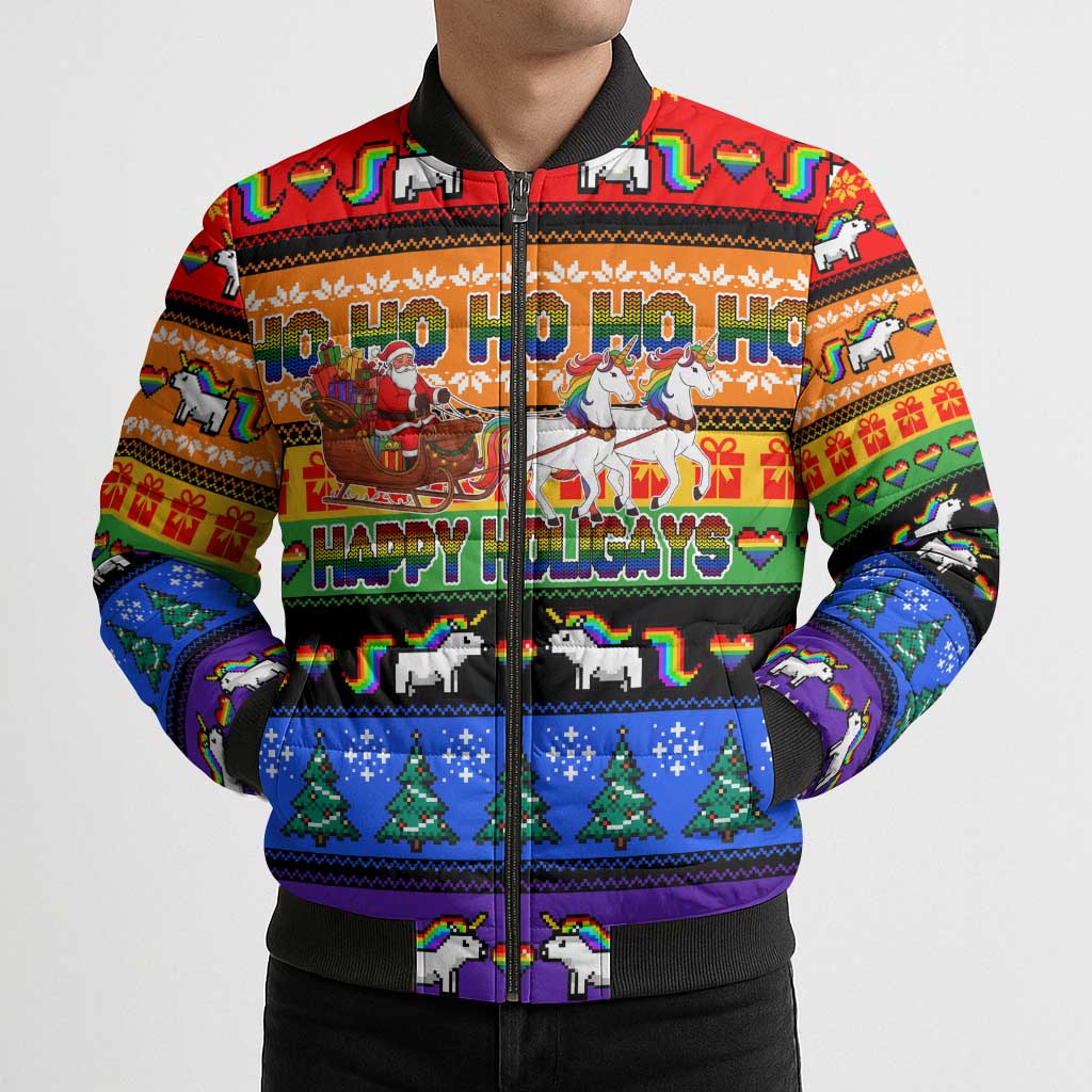 Happy Holigays Christmas Bomber Puffer Jacket Xmas Holiday Patterns - Wonder Print Shop