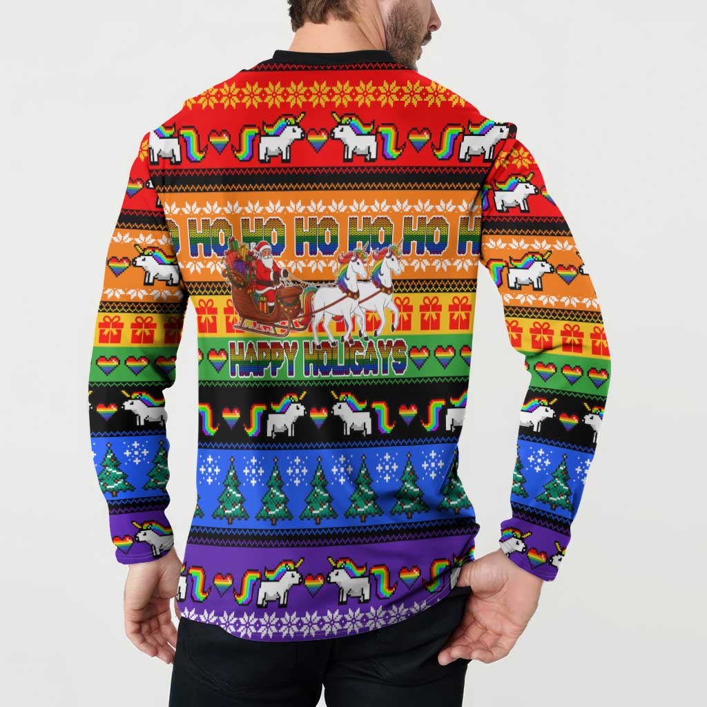 Happy Holigays Christmas Button Sweatshirt Xmas Holiday Patterns - Wonder Print Shop