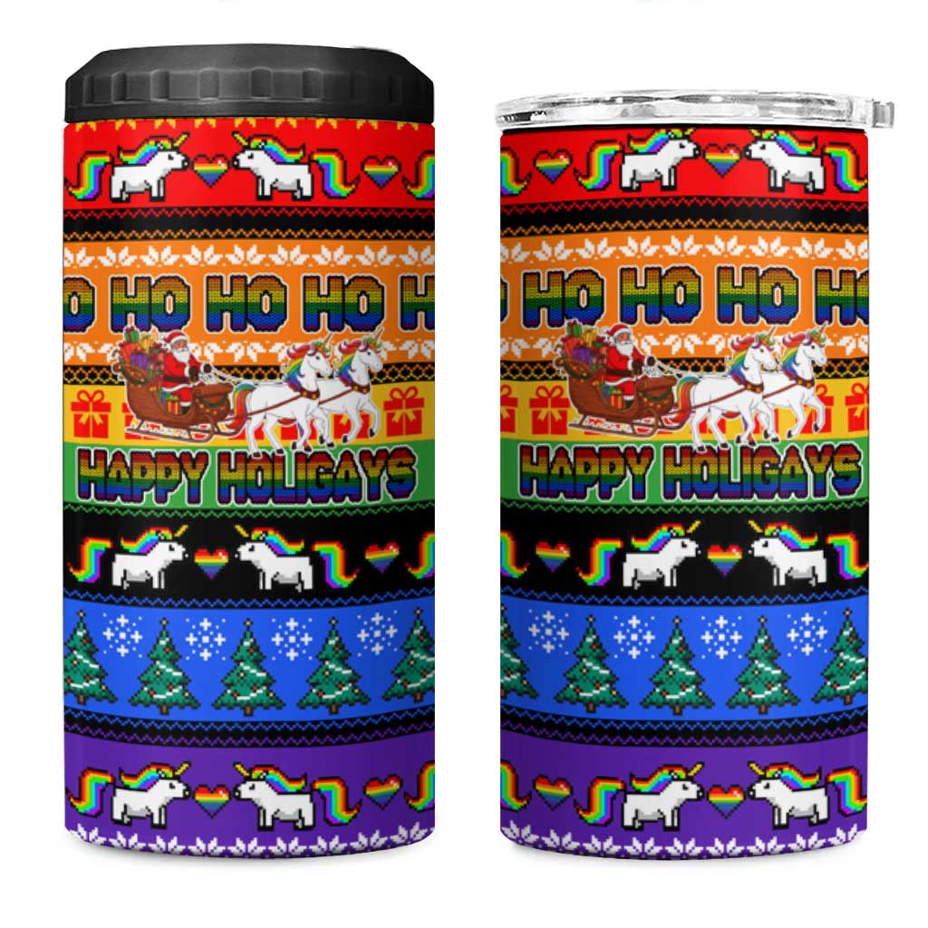 Happy Holigays Christmas 4 in 1 Can Cooler Tumbler Xmas Holiday Patterns - Wonder Print Shop