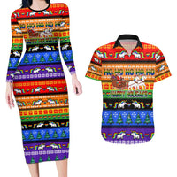 Happy Holigays Christmas Couples Matching Long Sleeve Bodycon Dress and Hawaiian Shirt Xmas Holiday Patterns - Wonder Print Shop