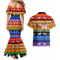 Happy Holigays Christmas Couples Matching Mermaid Dress and Hawaiian Shirt Xmas Holiday Patterns - Wonder Print Shop