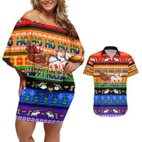 Happy Holigays Christmas Couples Matching Off Shoulder Short Dress and Hawaiian Shirt Xmas Holiday Patterns - Wonder Print Shop