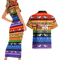 Happy Holigays Christmas Couples Matching Short Sleeve Bodycon Dress and Hawaiian Shirt Xmas Holiday Patterns - Wonder Print Shop