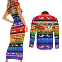 Happy Holigays Christmas Couples Matching Short Sleeve Bodycon Dress and Long Sleeve Button Shirt Xmas Holiday Patterns - Wonder Print Shop
