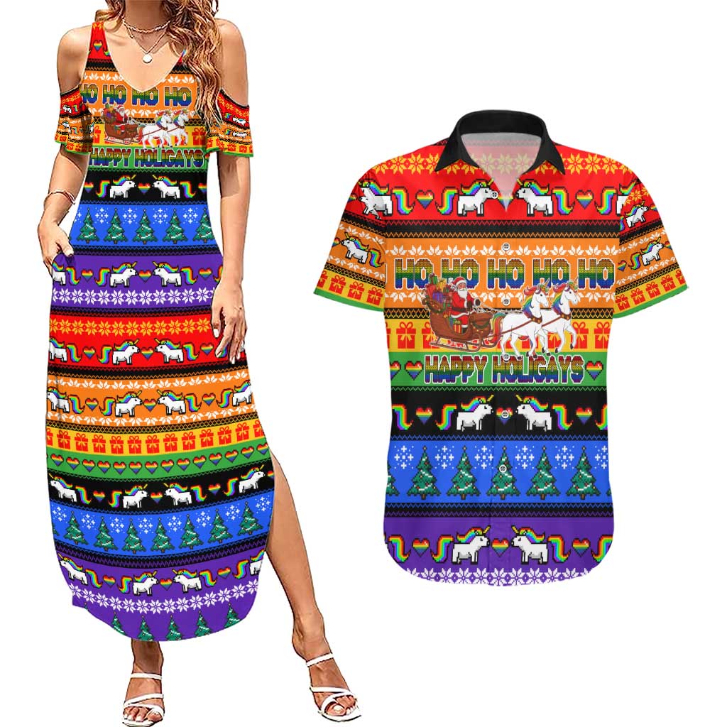 Happy Holigays Christmas Couples Matching Summer Maxi Dress and Hawaiian Shirt Xmas Holiday Patterns - Wonder Print Shop