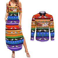 Happy Holigays Christmas Couples Matching Summer Maxi Dress and Long Sleeve Button Shirt Xmas Holiday Patterns - Wonder Print Shop