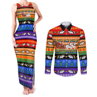 Happy Holigays Christmas Couples Matching Tank Maxi Dress and Long Sleeve Button Shirt Xmas Holiday Patterns - Wonder Print Shop