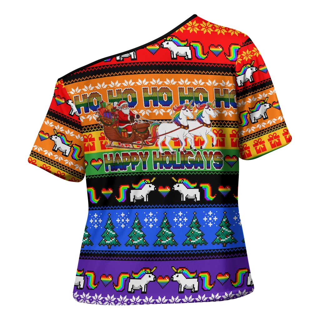 Happy Holigays Christmas Cross Shoulder Shirt Xmas Holiday Patterns - Wonder Print Shop