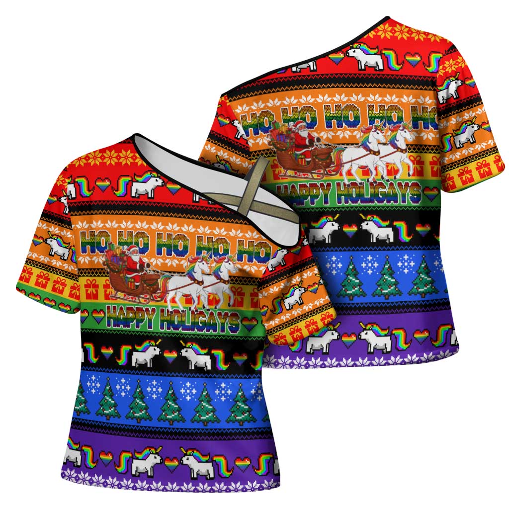Happy Holigays Christmas Cross Shoulder Shirt Xmas Holiday Patterns - Wonder Print Shop