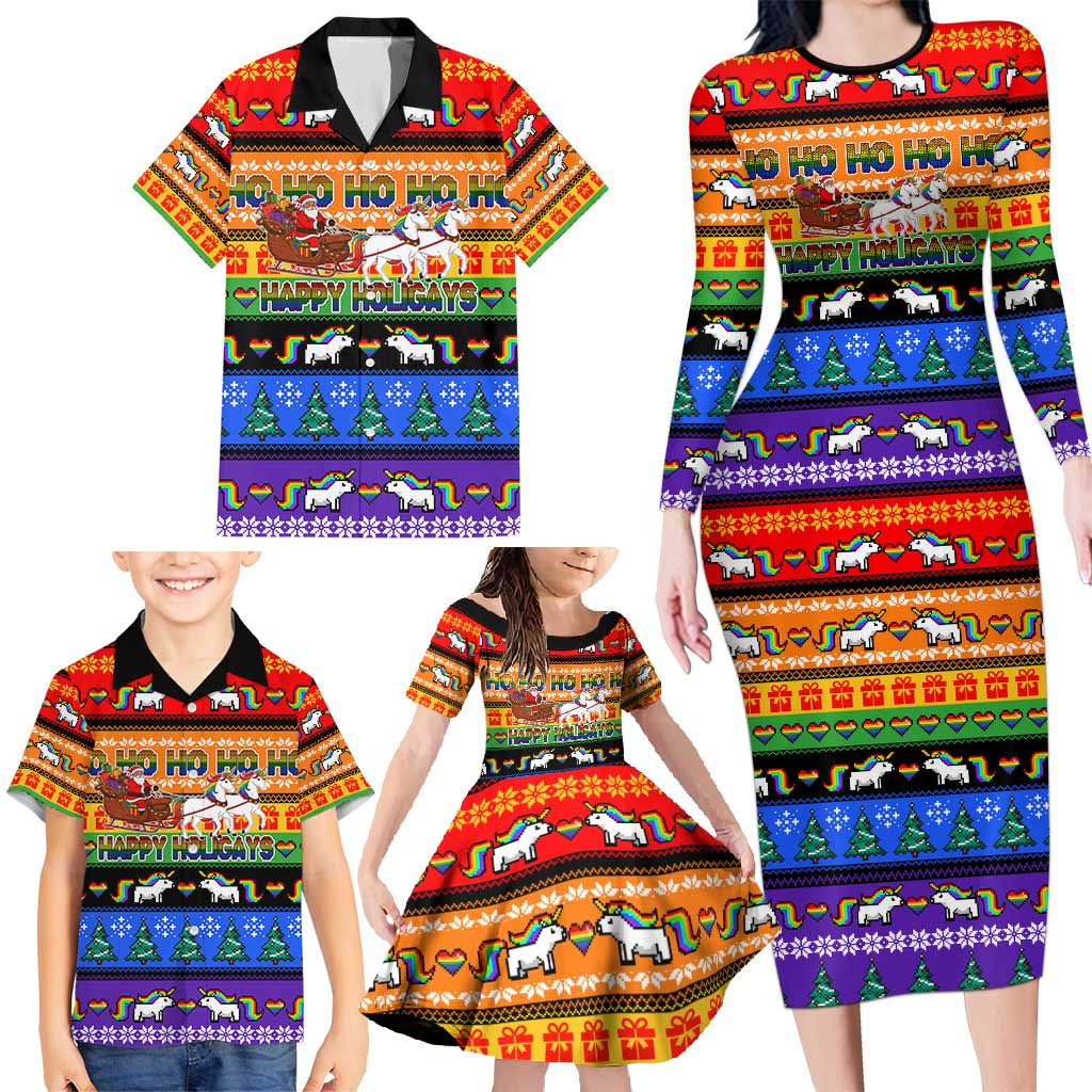 Happy Holigays Christmas Family Matching Long Sleeve Bodycon Dress and Hawaiian Shirt Xmas Holiday Patterns - Wonder Print Shop