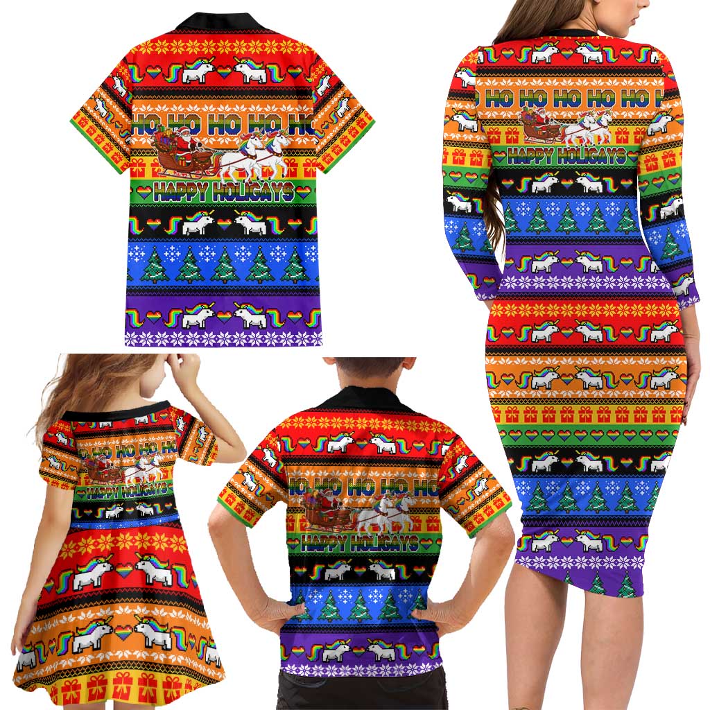 Happy Holigays Christmas Family Matching Long Sleeve Bodycon Dress and Hawaiian Shirt Xmas Holiday Patterns - Wonder Print Shop