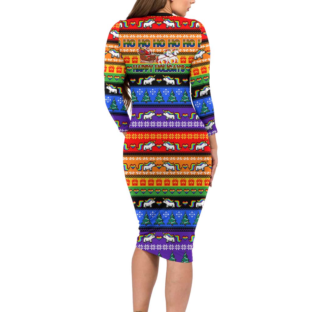 Happy Holigays Christmas Family Matching Long Sleeve Bodycon Dress and Hawaiian Shirt Xmas Holiday Patterns - Wonder Print Shop
