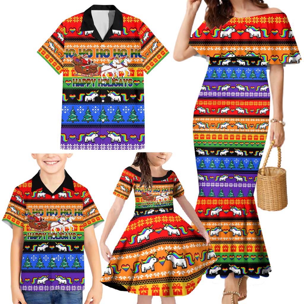 Happy Holigays Christmas Family Matching Mermaid Dress and Hawaiian Shirt Xmas Holiday Patterns - Wonder Print Shop