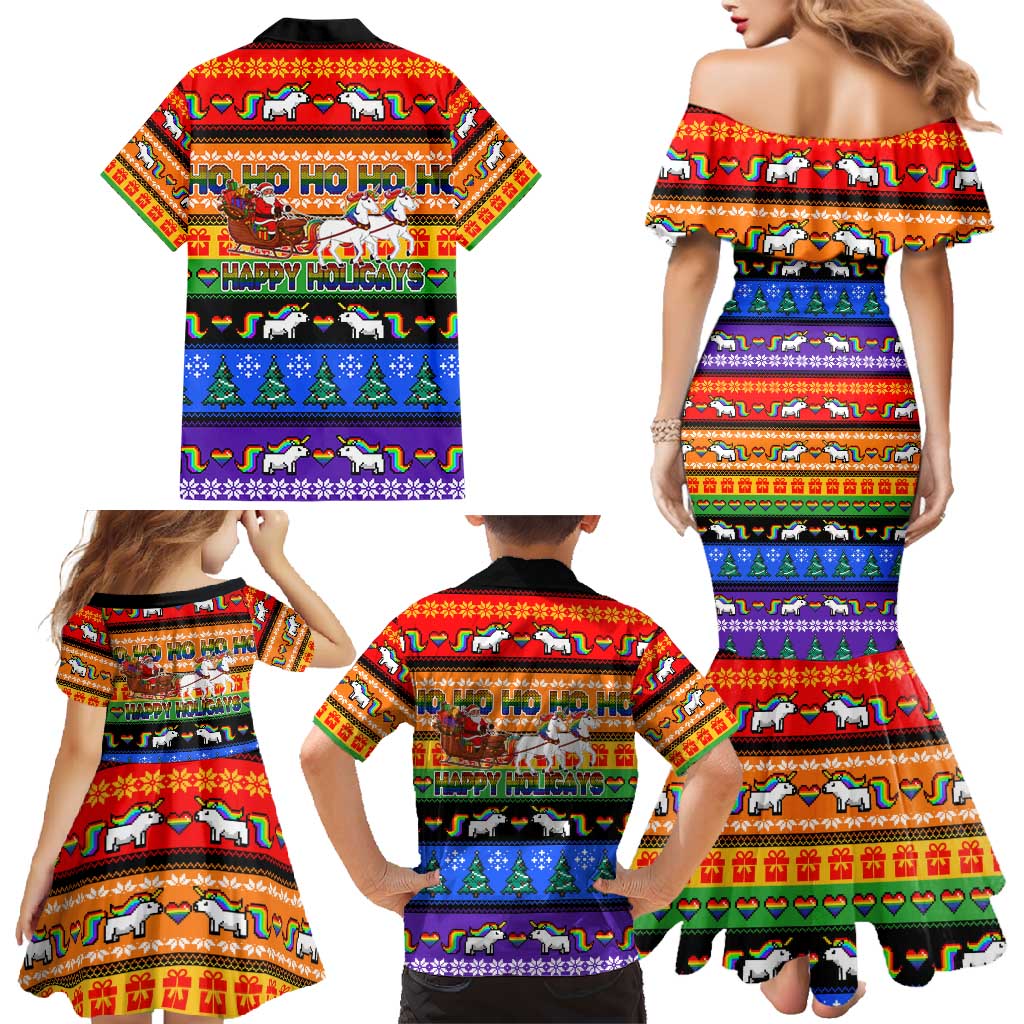 Happy Holigays Christmas Family Matching Mermaid Dress and Hawaiian Shirt Xmas Holiday Patterns - Wonder Print Shop