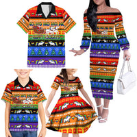 Happy Holigays Christmas Family Matching Off The Shoulder Long Sleeve Dress and Hawaiian Shirt Xmas Holiday Patterns - Wonder Print Shop