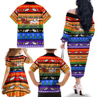 Happy Holigays Christmas Family Matching Off The Shoulder Long Sleeve Dress and Hawaiian Shirt Xmas Holiday Patterns - Wonder Print Shop