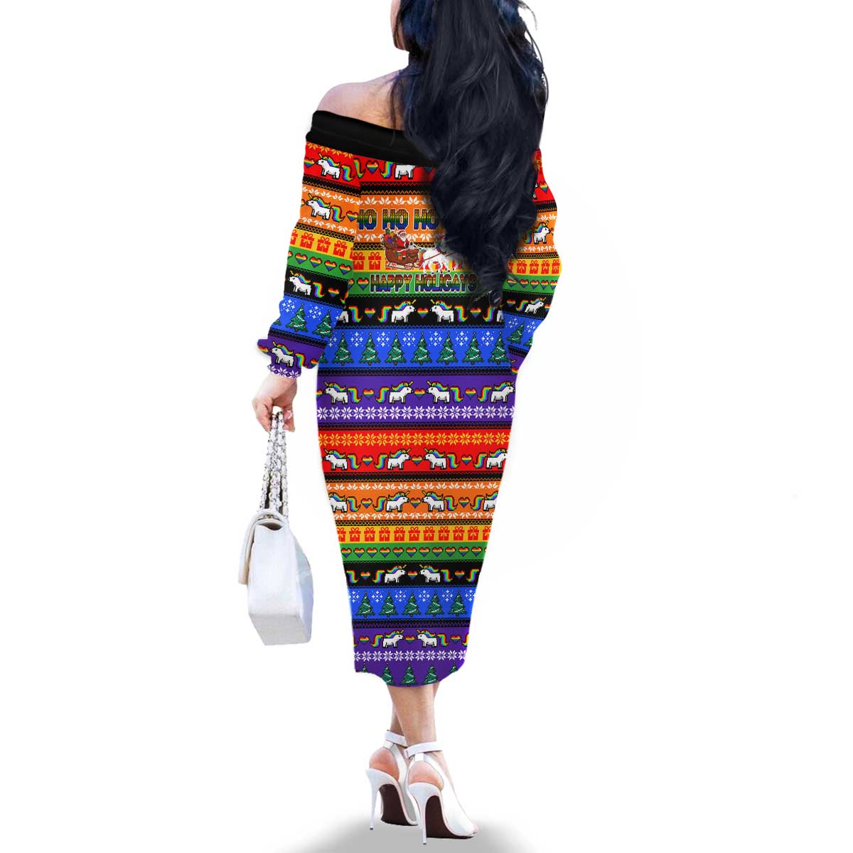 Happy Holigays Christmas Family Matching Off The Shoulder Long Sleeve Dress and Hawaiian Shirt Xmas Holiday Patterns - Wonder Print Shop