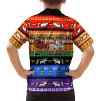 Happy Holigays Christmas Family Matching Off Shoulder Maxi Dress and Hawaiian Shirt Xmas Holiday Patterns - Wonder Print Shop