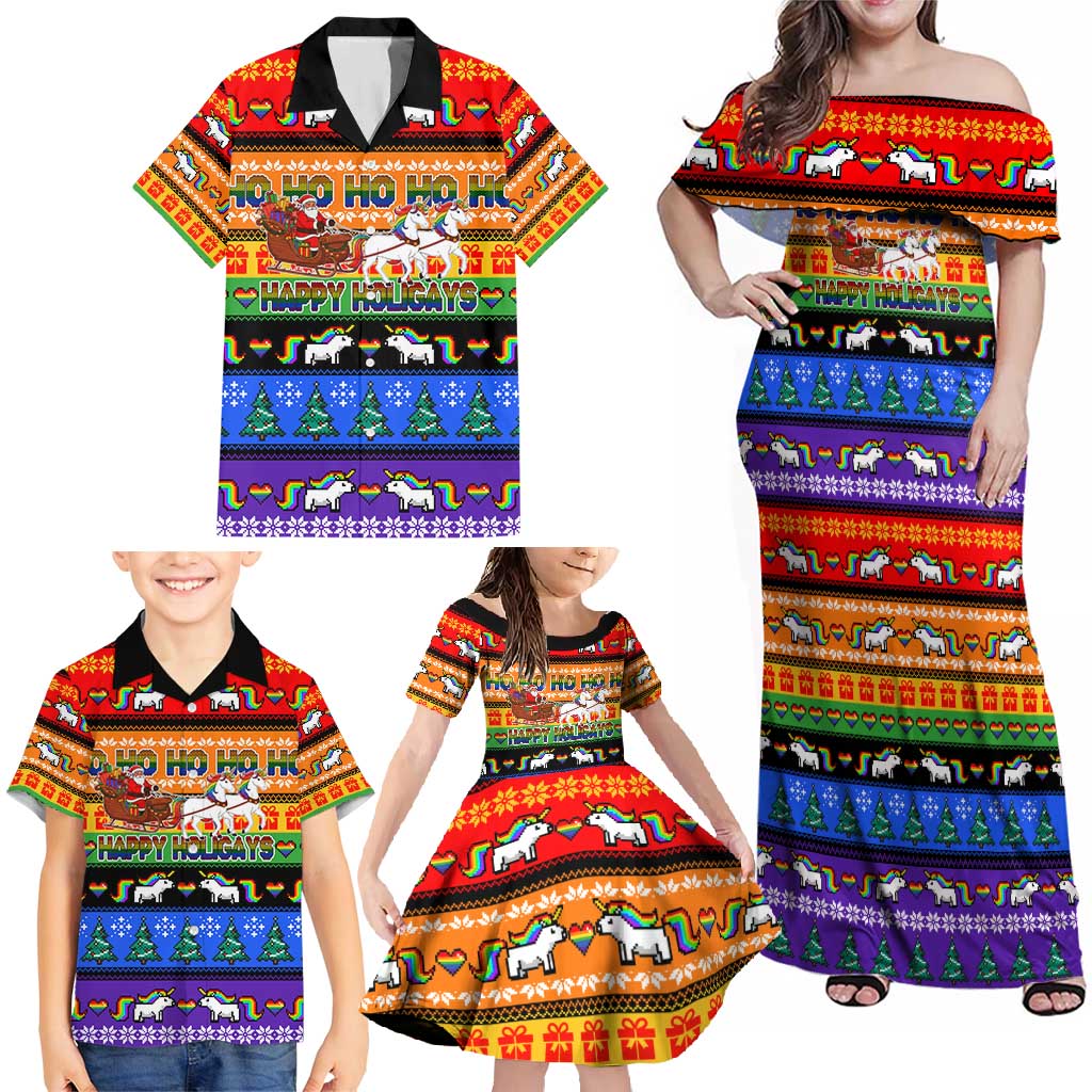 Happy Holigays Christmas Family Matching Off Shoulder Maxi Dress and Hawaiian Shirt Xmas Holiday Patterns - Wonder Print Shop