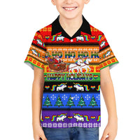 Happy Holigays Christmas Family Matching Off Shoulder Maxi Dress and Hawaiian Shirt Xmas Holiday Patterns - Wonder Print Shop