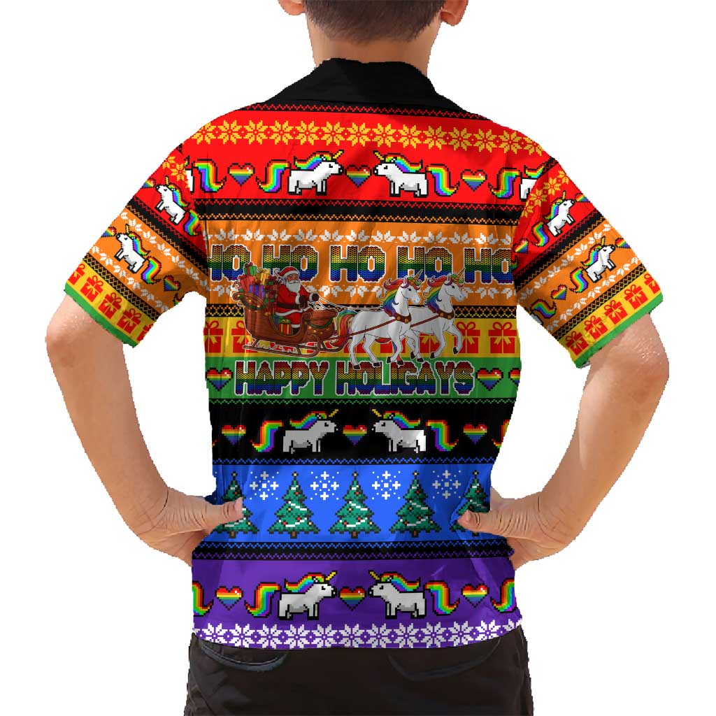 Happy Holigays Christmas Family Matching Off Shoulder Short Dress and Hawaiian Shirt Xmas Holiday Patterns - Wonder Print Shop