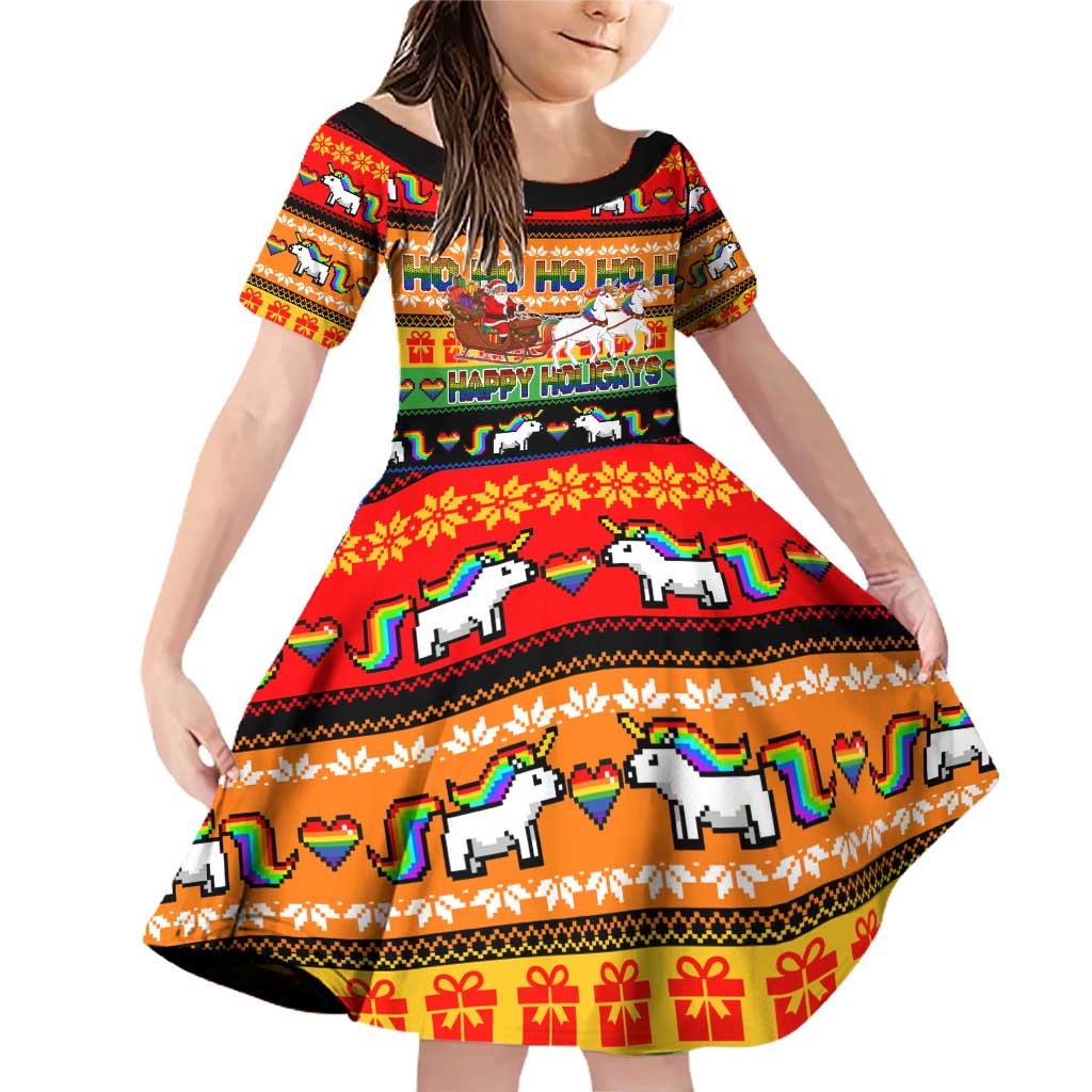 Happy Holigays Christmas Family Matching Off Shoulder Short Dress and Hawaiian Shirt Xmas Holiday Patterns - Wonder Print Shop