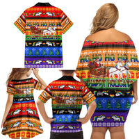 Happy Holigays Christmas Family Matching Off Shoulder Short Dress and Hawaiian Shirt Xmas Holiday Patterns - Wonder Print Shop