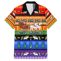 Happy Holigays Christmas Family Matching Off Shoulder Short Dress and Hawaiian Shirt Xmas Holiday Patterns - Wonder Print Shop