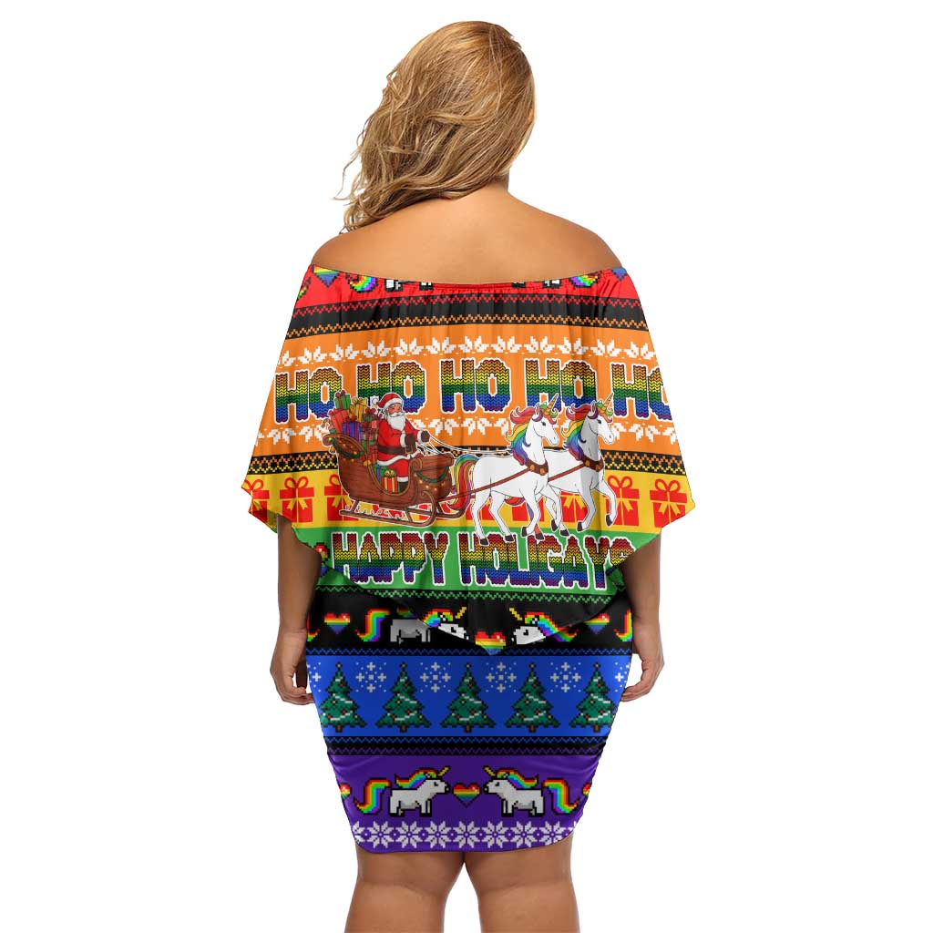 Happy Holigays Christmas Family Matching Off Shoulder Short Dress and Hawaiian Shirt Xmas Holiday Patterns - Wonder Print Shop