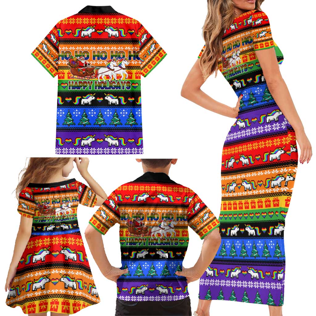 Happy Holigays Christmas Family Matching Short Sleeve Bodycon Dress and Hawaiian Shirt Xmas Holiday Patterns - Wonder Print Shop