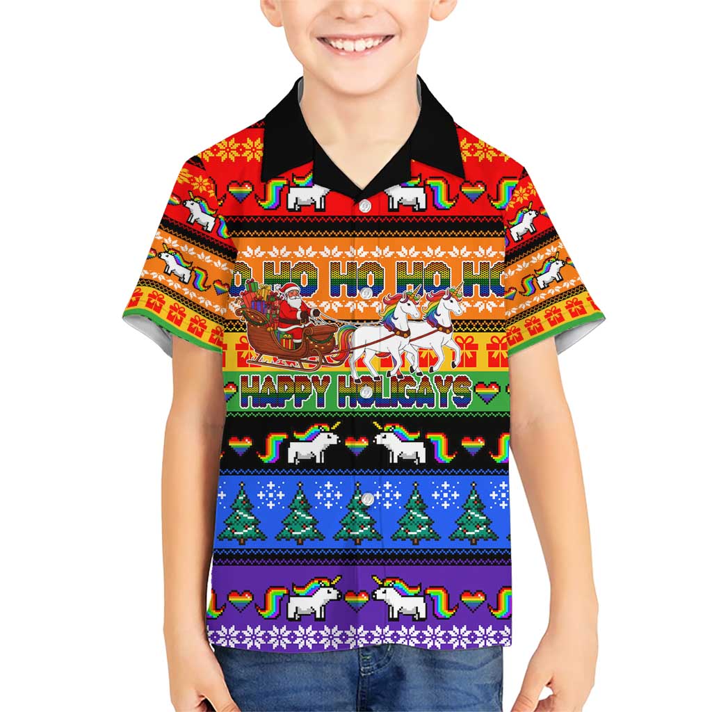 Happy Holigays Christmas Family Matching Short Sleeve Bodycon Dress and Hawaiian Shirt Xmas Holiday Patterns - Wonder Print Shop