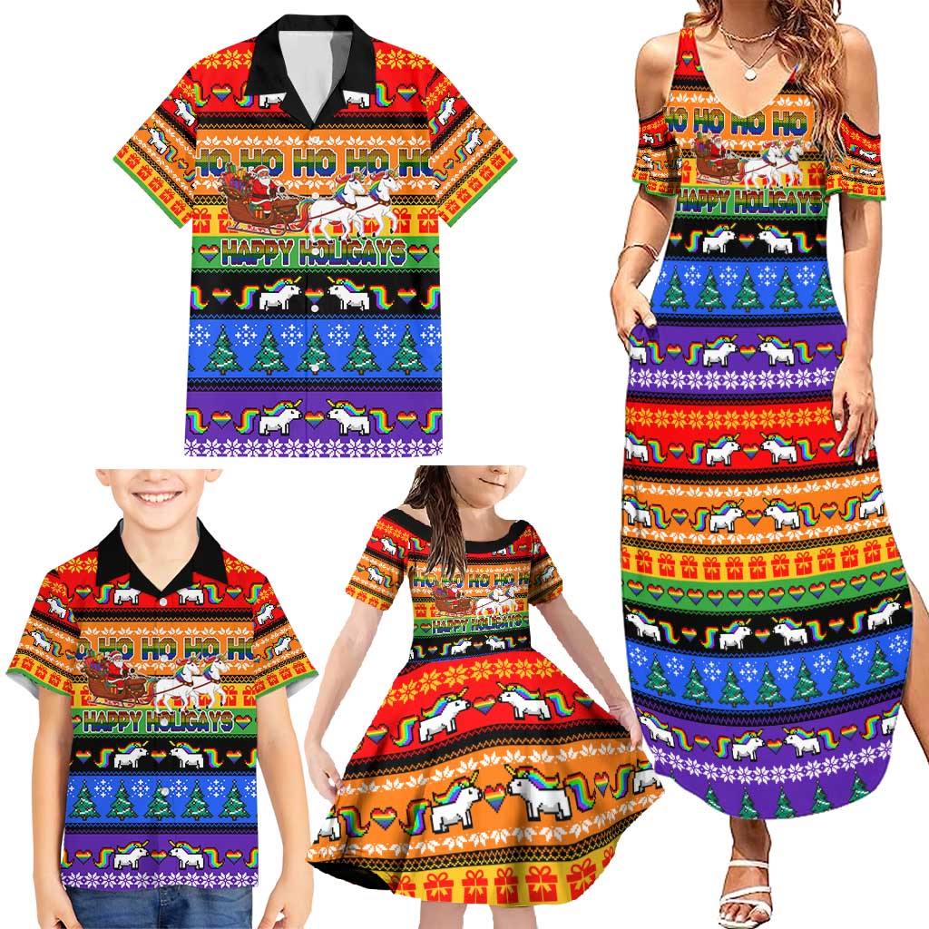 Happy Holigays Christmas Family Matching Summer Maxi Dress and Hawaiian Shirt Xmas Holiday Patterns - Wonder Print Shop
