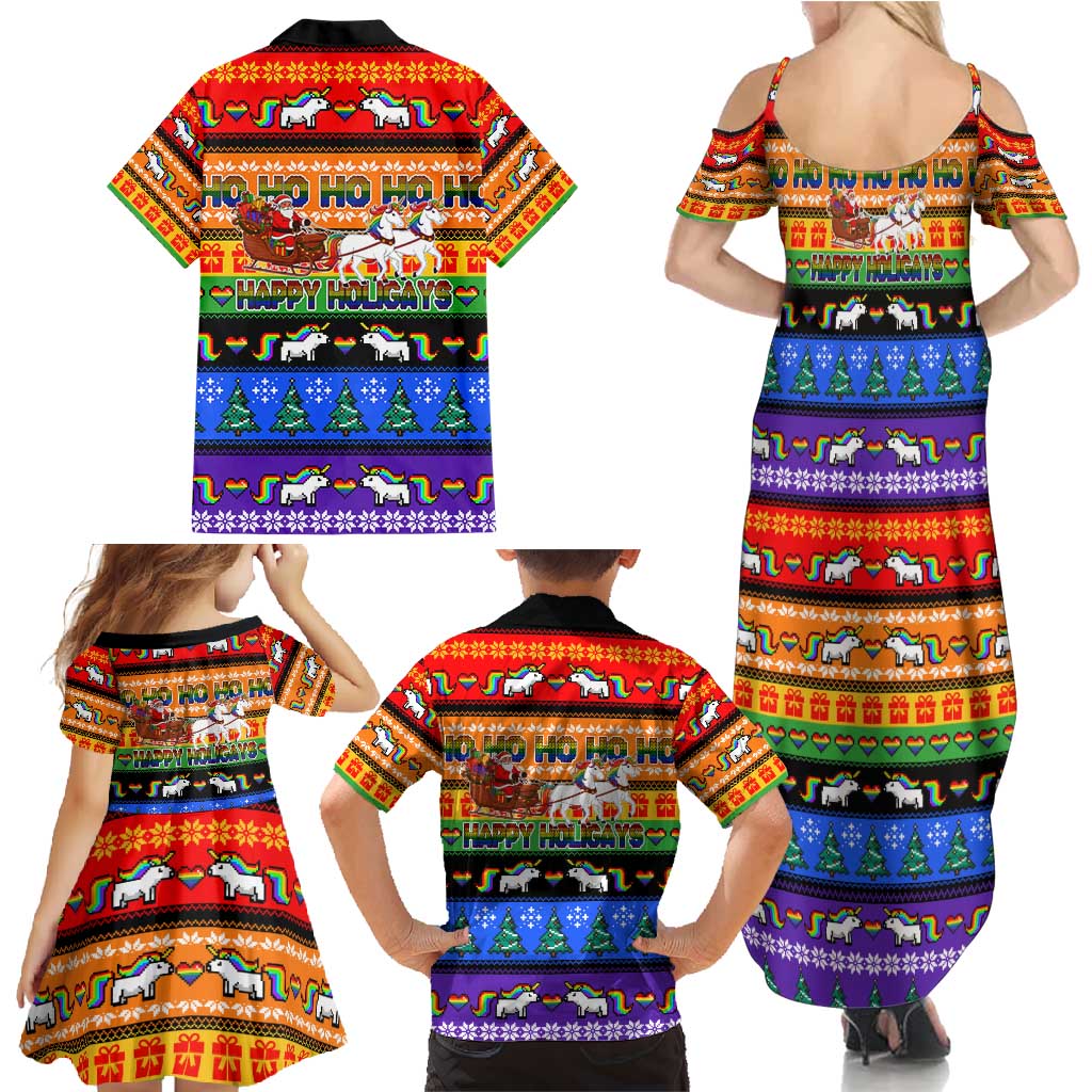 Happy Holigays Christmas Family Matching Summer Maxi Dress and Hawaiian Shirt Xmas Holiday Patterns - Wonder Print Shop