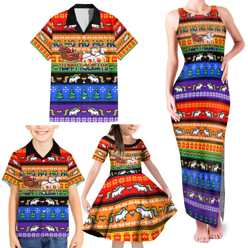 Happy Holigays Christmas Family Matching Tank Maxi Dress and Hawaiian Shirt Xmas Holiday Patterns - Wonder Print Shop