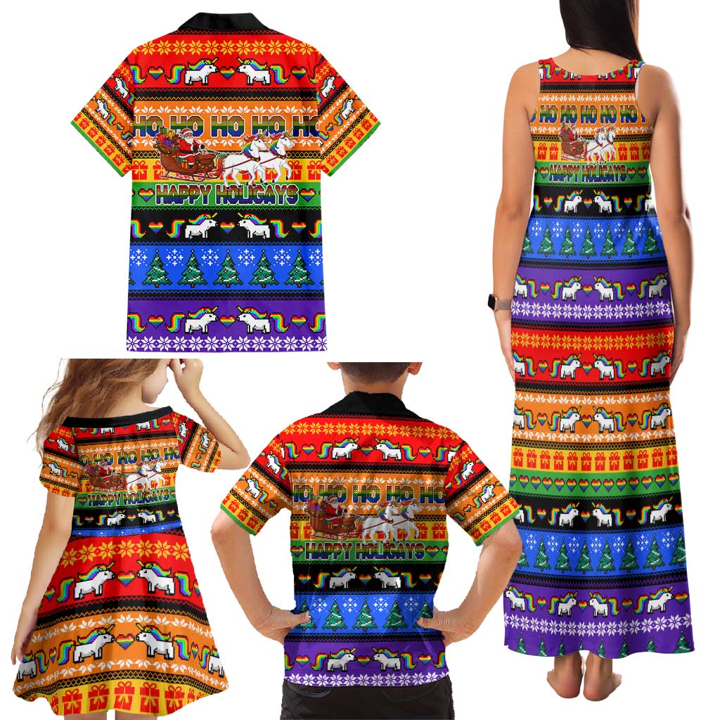 Happy Holigays Christmas Family Matching Tank Maxi Dress and Hawaiian Shirt Xmas Holiday Patterns - Wonder Print Shop