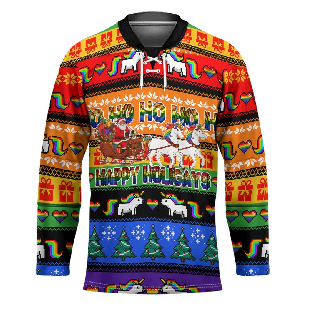 Happy Holigays Christmas Hockey Jersey Xmas Holiday Patterns - Wonder Print Shop