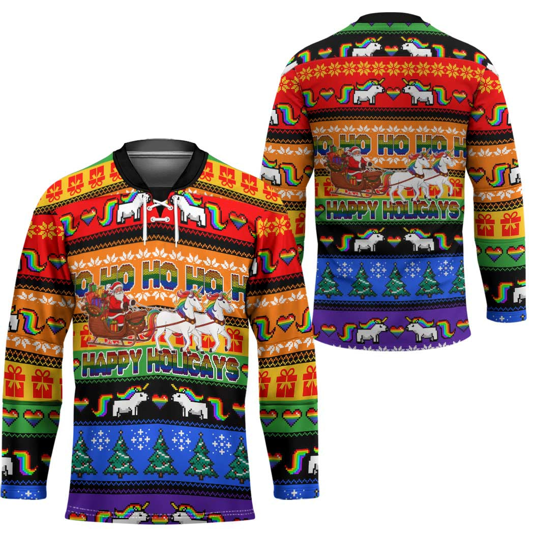 Happy Holigays Christmas Hockey Jersey Xmas Holiday Patterns - Wonder Print Shop