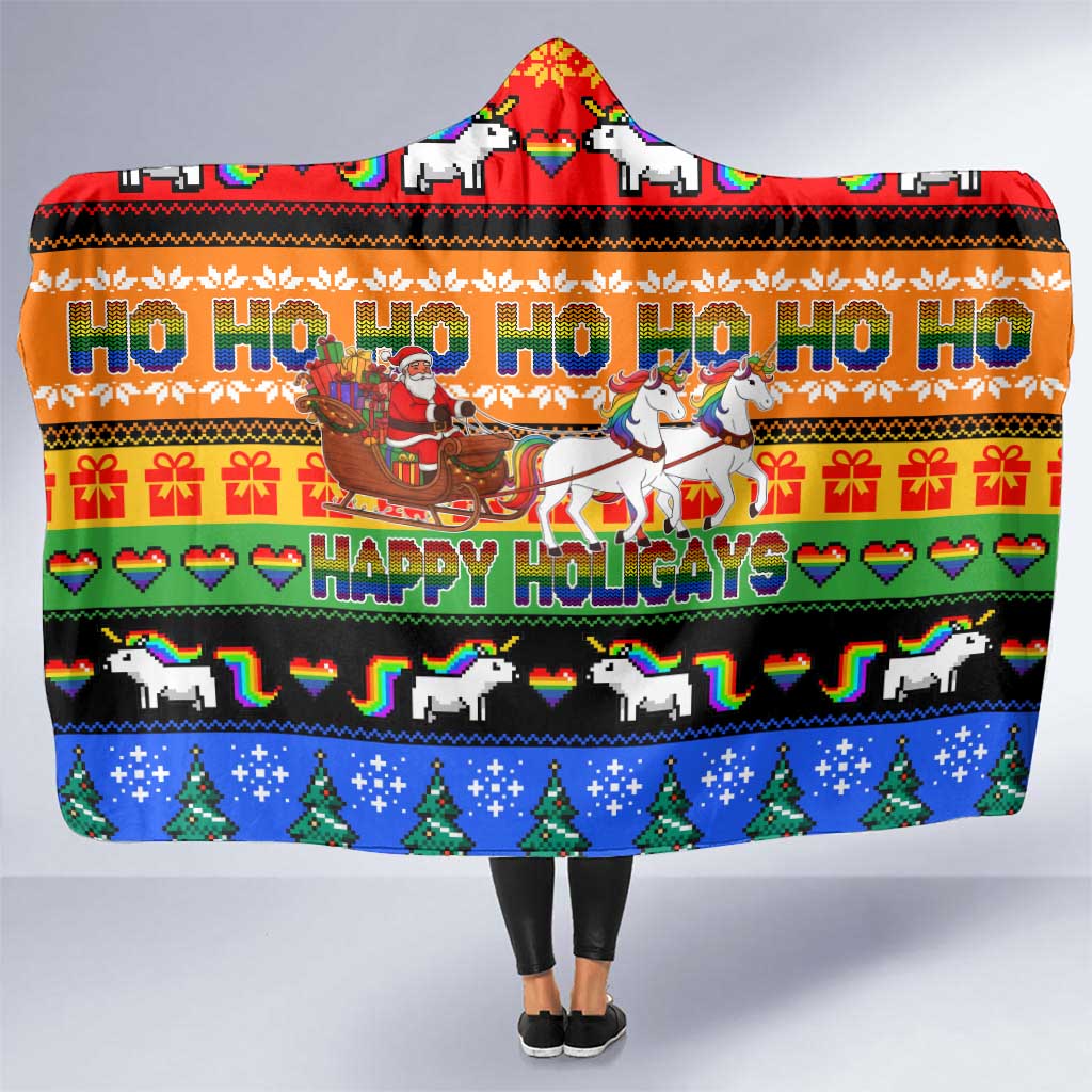 Happy Holigays Christmas Hooded Blanket Xmas Holiday Patterns - Wonder Print Shop