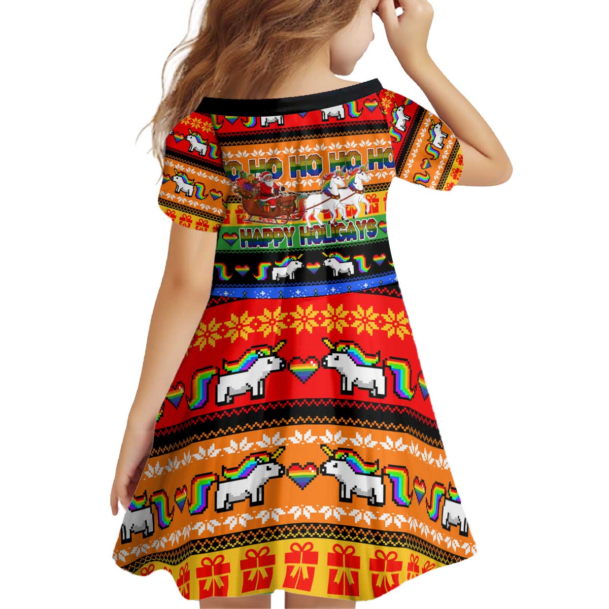 Happy Holigays Christmas Kid Short Sleeve Dress Xmas Holiday Patterns - Wonder Print Shop