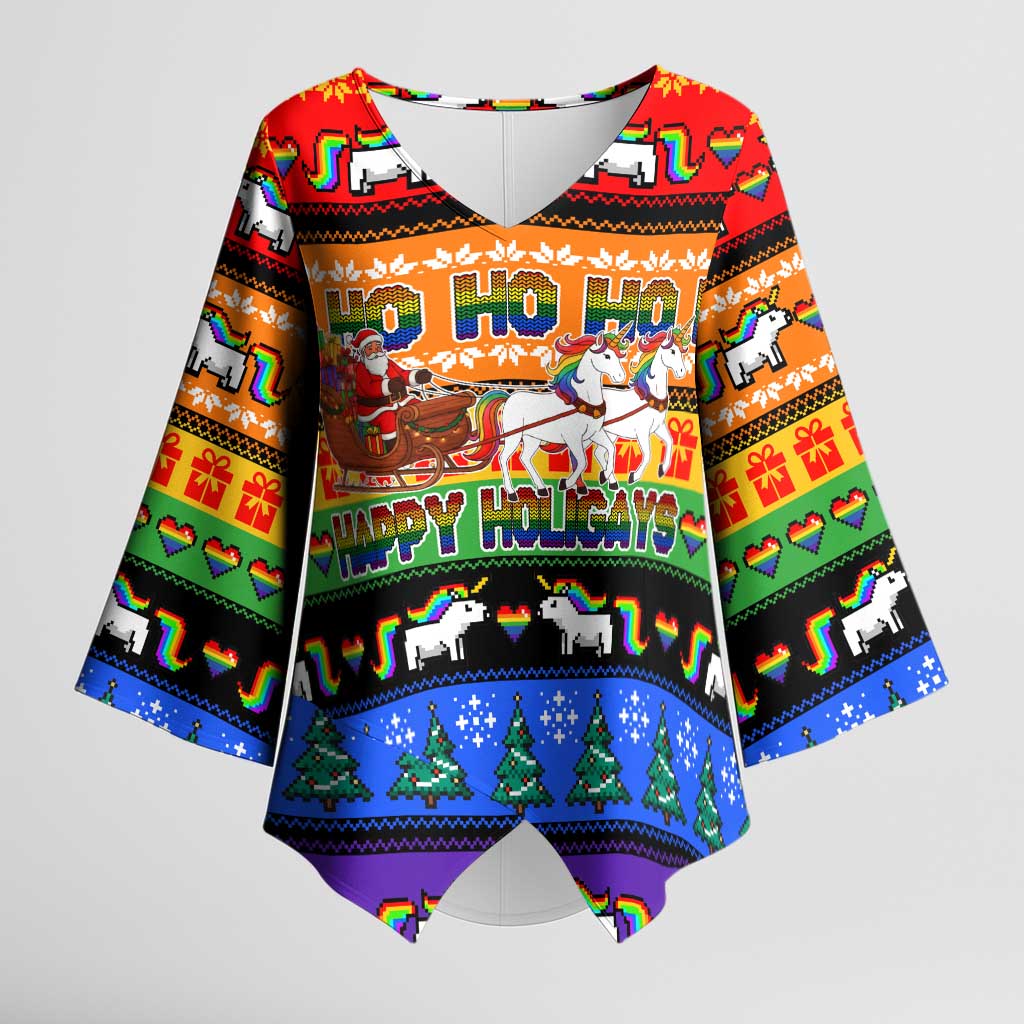 Happy Holigays Christmas Kimono Sleeve Blouse Xmas Holiday Patterns - Wonder Print Shop